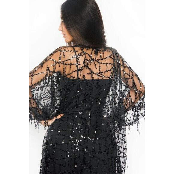 MICHELLE Sequins DUSTER Coverup One Size Fits Most BLACK Sparkle Shimmer Jacket - Picture 4 of 14